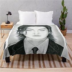 BTS AgustD Suga Min Yoongi hand drawn charcoal portrait throw blanket