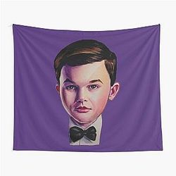 Young Sheldon with bow tie watercolor painting tapestry