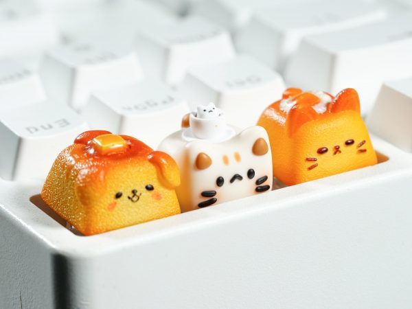 Cute Cake Keycap, Kawaii Animal Dessert Keycap Set - Butter Dog, Café Cat & Egg Yolk Cat, Handmade Keycaps for MX Cherry - Cute Gift for Her