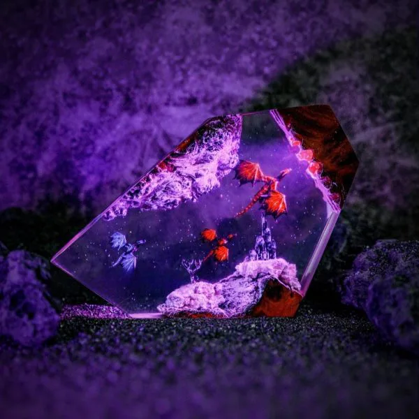 Dragon Diorama Resin Lamp, Handmade Fantasy Night Light – Mystical Fire & Ice Dragon Diorama – Unique Home Decor Gift for Him or Her