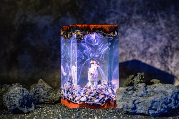 Princess & Wolf Forest Spirit Lamp, Resin Wolf Night Light, Fantasy Anime Girl Decor, Epoxy Lamp for Her, Magical Creature Scene, Table Lamp
