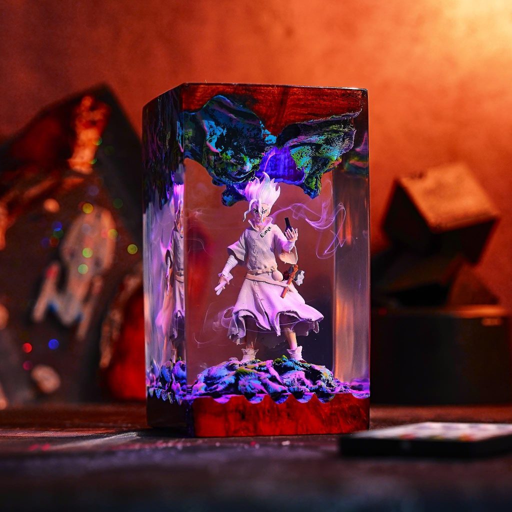 Anime Dr St*ne Resin Lamp, Sen/.ku l.SH.lgami Diorama led Lamp, Scientist Inspired Night Light, Gift for Anime fans, Christmas Gift idea