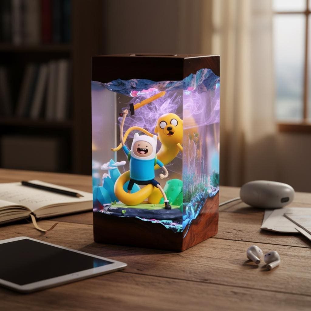 F.ii.n and Ja.ke Adventure Time Resin Lamp, Handmade Resin Night Light, Cartoon Diorama, Christmas Gift, Xmas Gift for Kids, Birthday Gift