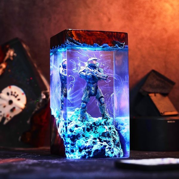 Futuristic Soldier Resin Lamp, Sci-Fi Armored Warrior LED Diorama, Game Room Decor, Christmas Gift for Him, Gift for Kids, Xmas Decor Light