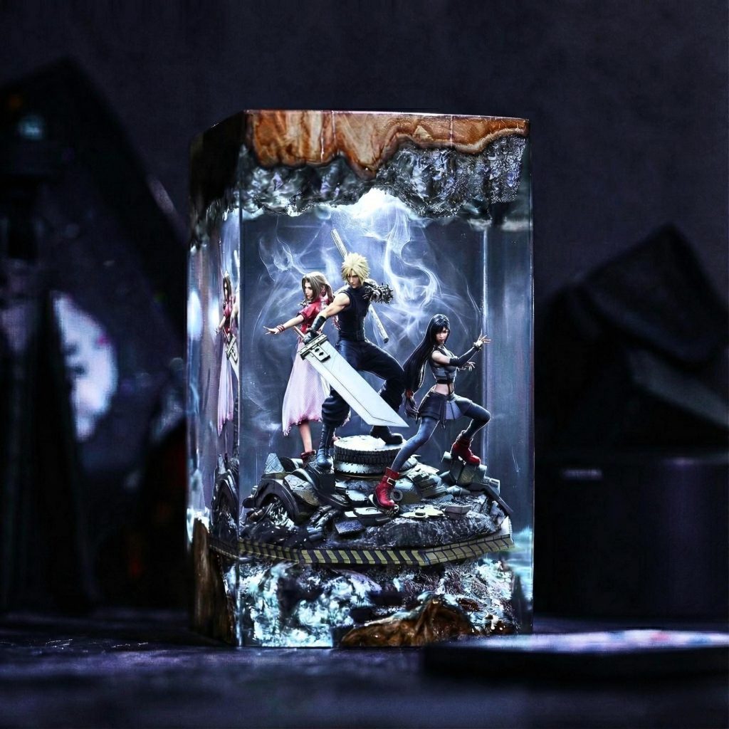 Final Fantasy VII Resin Lamp, Cloud Strife, Tifa Lockhart, Aerith Gainsborough Diorama Night Light, FF7 Gaming Room Decor, Gift for Gamers