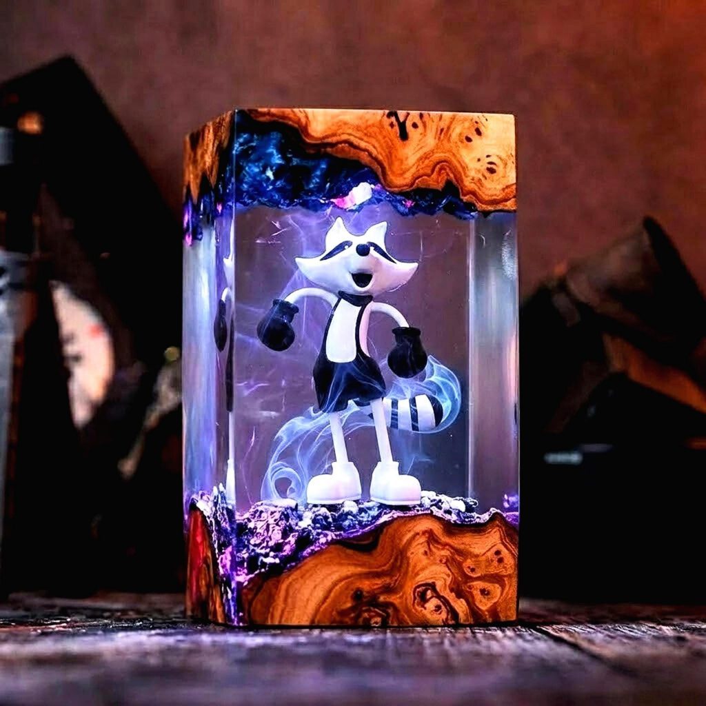 Raccoon Resin Lamp, RE9 Requiem Mr Raccoon Prop, Leon S Kennedy Figure, Resident Evil 9, Epoxy Night Light, Gaming Room Decor, Gamer Gift