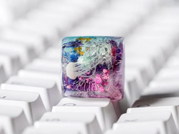 Jellyfish Resin Artisan Keycap, Ocean Marine Life Keyboard Decor